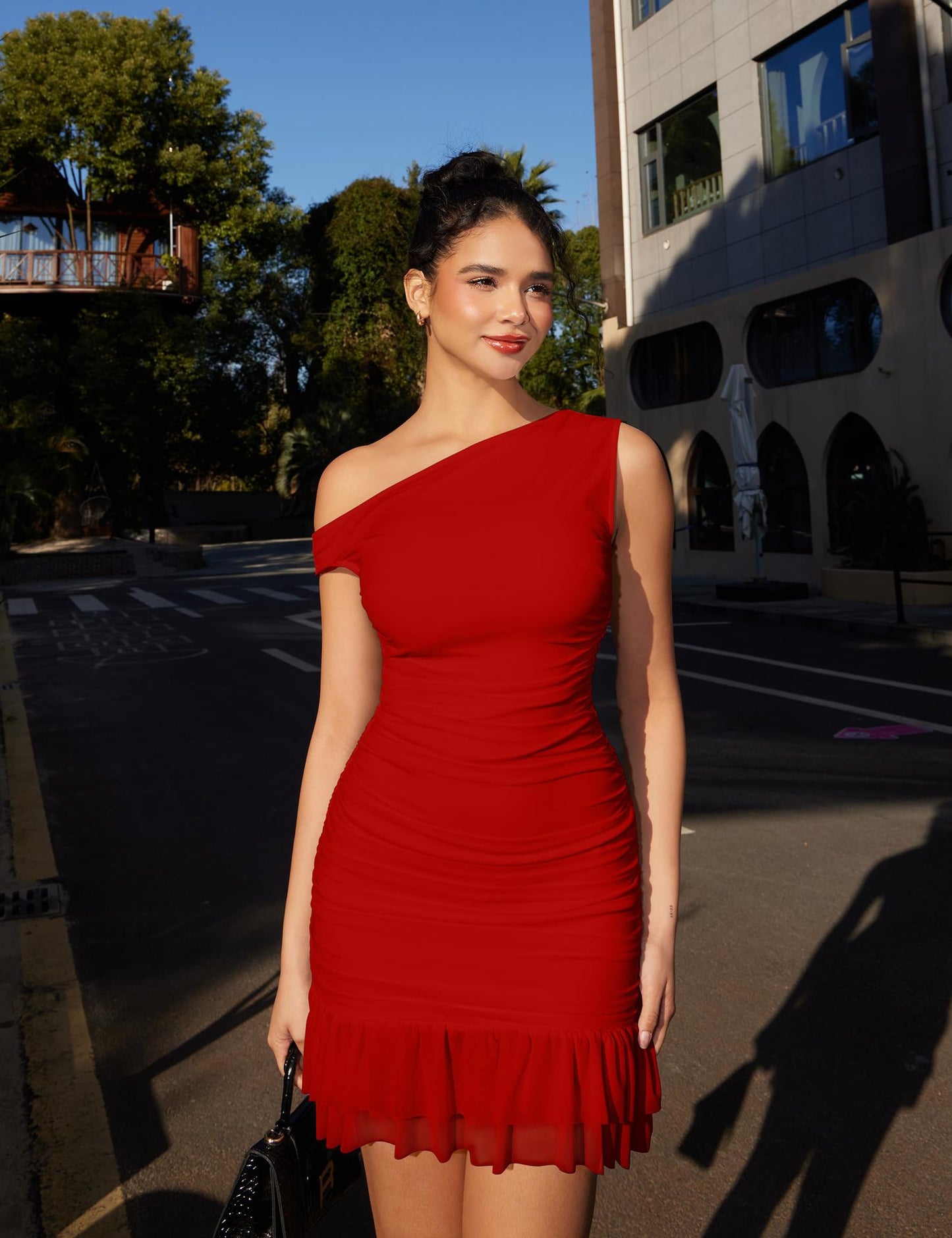 Elegant Women's Off-Shoulder Solid Color Lace Trim Dress