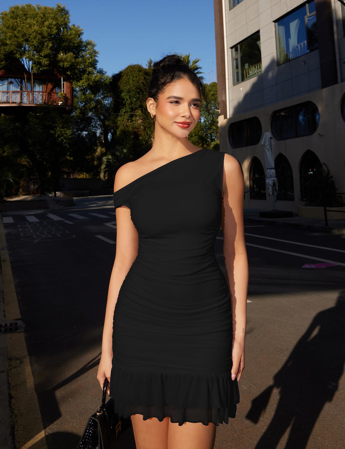 Elegant Women's Off-Shoulder Solid Color Lace Trim Dress